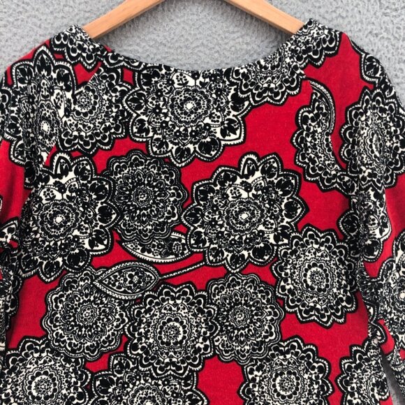Aryeh Sweater Womens Extra Large Red Floral 3/4 Sleeves Tunic Button Pullover - Picture 4 of 8